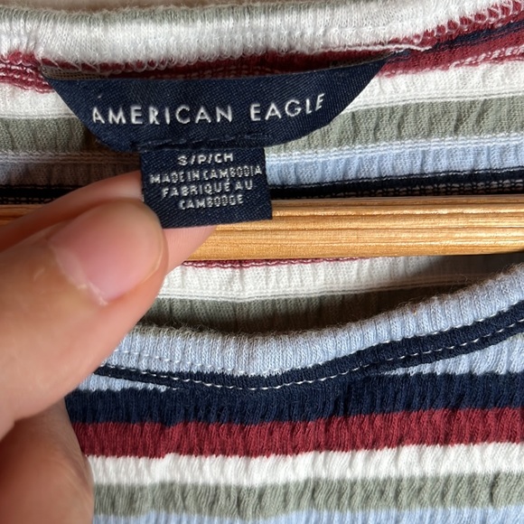 American Eagle. Small. Green, Red, White, Blue Stripes Tshirt - Picture 3 of 3